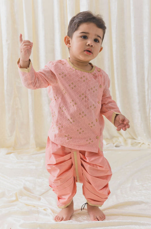 Pre-Order: Baby Boy Dhoti Kurta Set - Peach