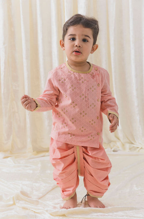Pre-Order: Baby Boy Dhoti Kurta Set - Peach