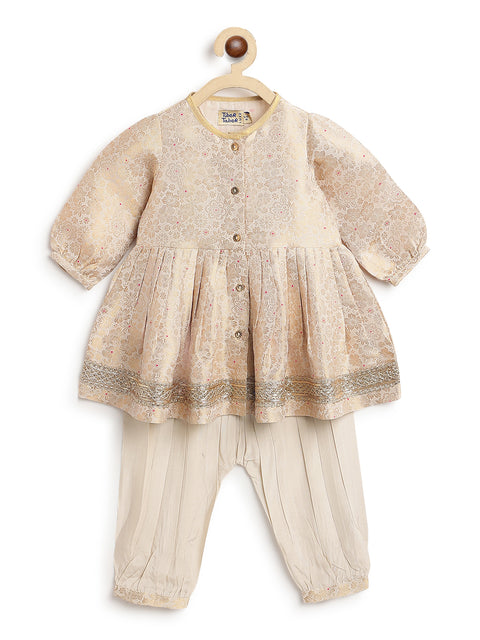 Pre-Order: Baby Girl Brocade Angrakha Set-Cream