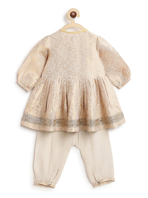 Pre-Order: Baby Girl Brocade Angrakha Set-Cream