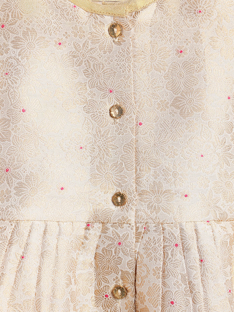 Pre-Order: Baby Girl Brocade Angrakha Set-Cream