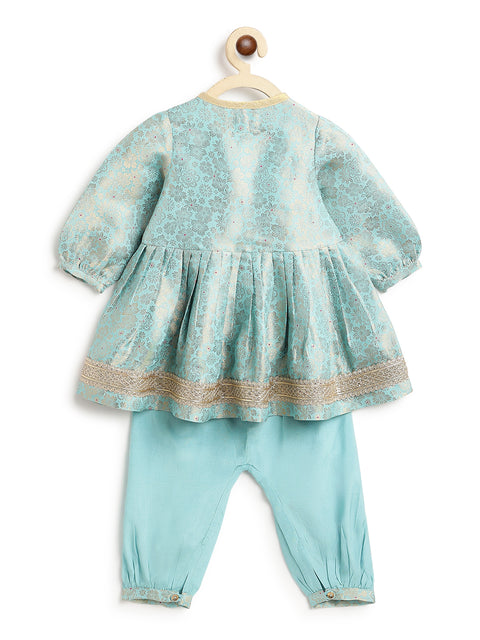 Pre-Order: Baby Girl Brocade Angrakha Set-Blue