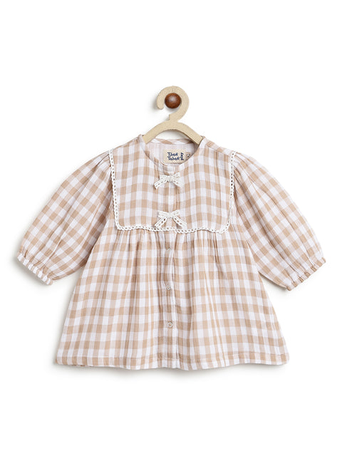 Pre-Order:  Baby Girl Check Dress-Cream