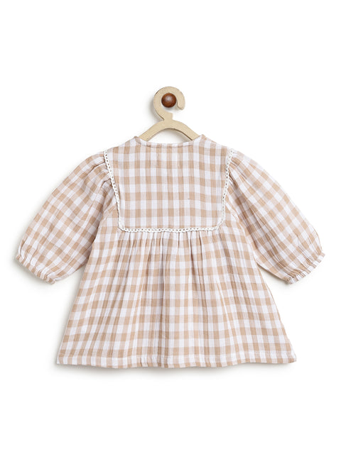 Pre-Order:  Baby Girl Check Dress-Cream