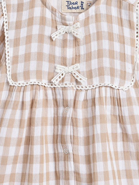 Pre-Order:  Baby Girl Check Dress-Cream