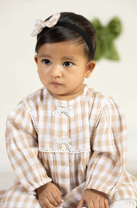 Pre-Order:  Baby Girl Check Dress-Cream