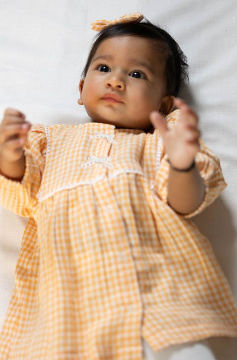 Pre-Order: Baby Girl Check Dress-Orange