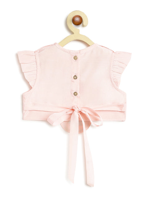 Pre-Order: Baby Girl Lotus Embroidery Lehenga Set-Pink