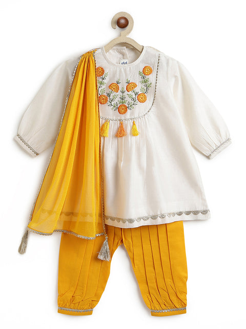 Pre-Order:  Marigold Cream Embroidered Suit Set-Cream
