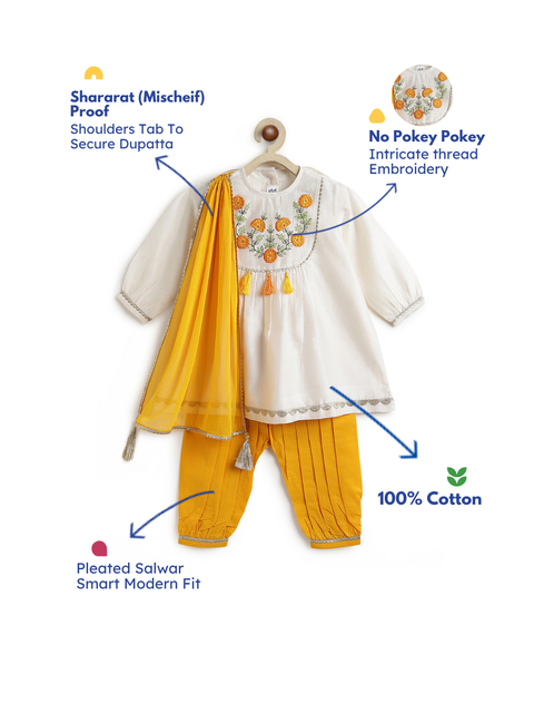 Pre-Order:  Marigold Cream Embroidered Suit Set-Cream