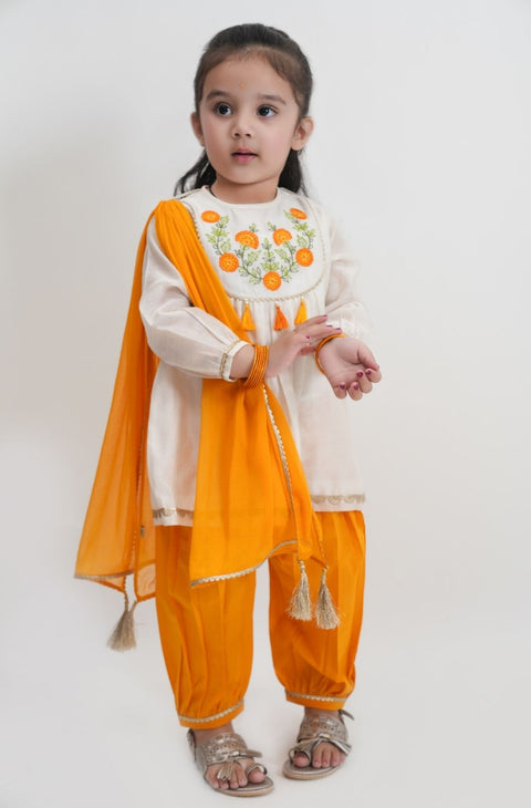 Pre-Order:  Marigold Cream Embroidered Suit Set-Cream