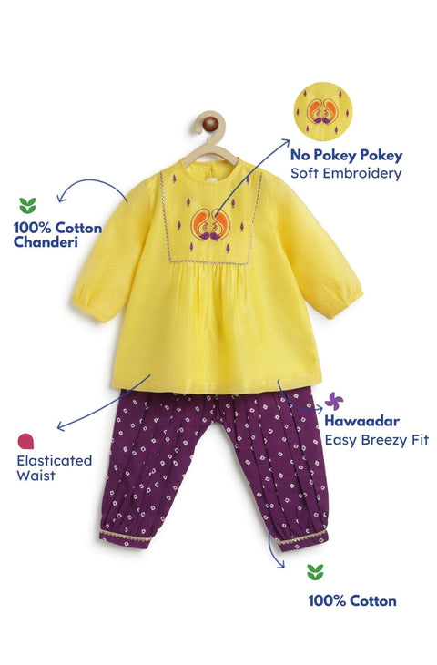 Pre-Order:  Baby Girl Peacock Angrakha Set - Yellow