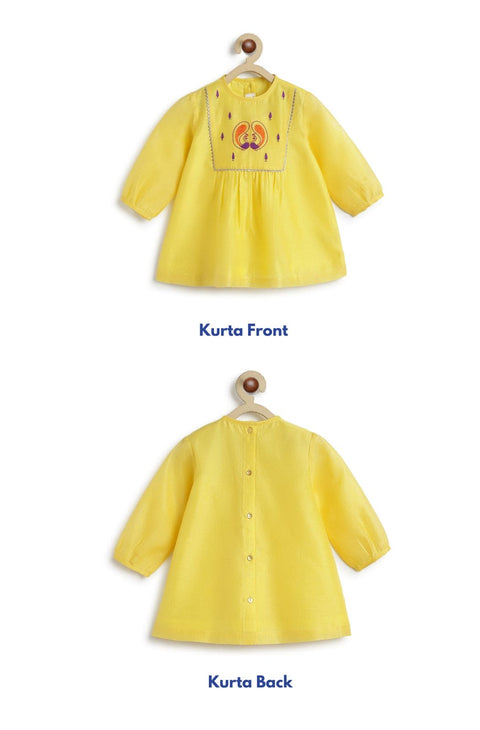 Pre-Order:  Baby Girl Peacock Angrakha Set - Yellow