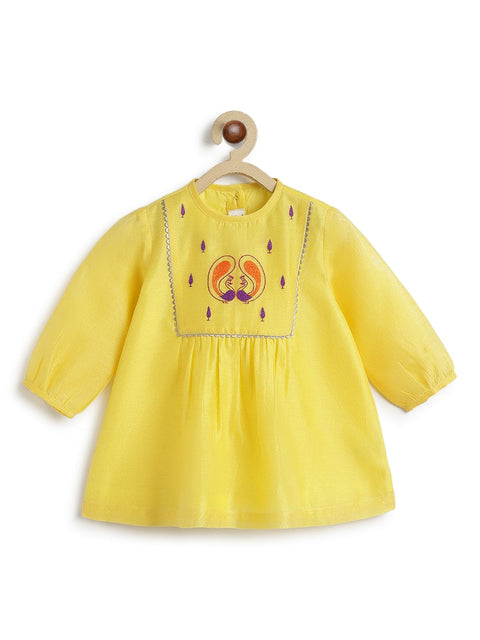 Pre-Order:  Baby Girl Peacock Angrakha Set - Yellow