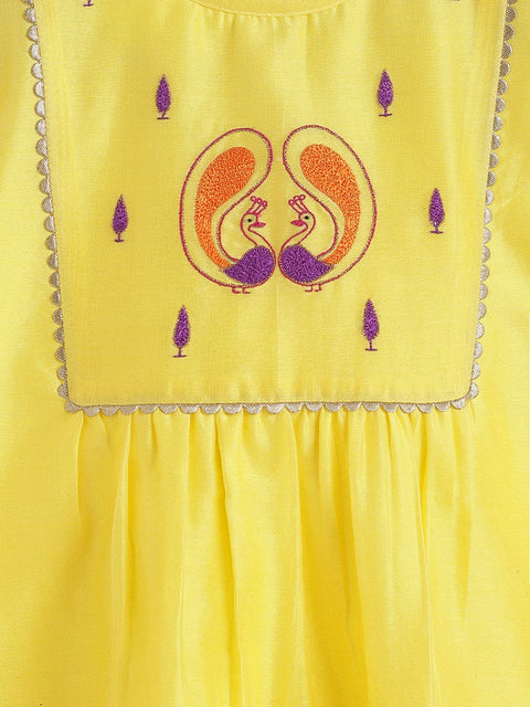 Pre-Order:  Baby Girl Peacock Angrakha Set - Yellow