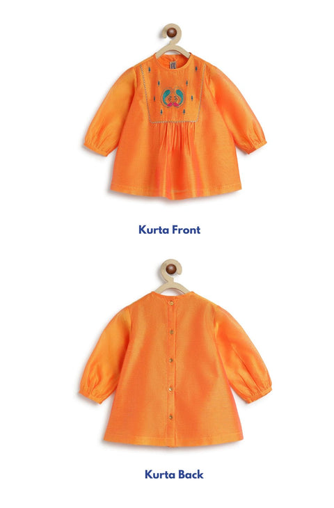 Pre-Order:  Baby Girl Peacock Angrakha Set - Orange