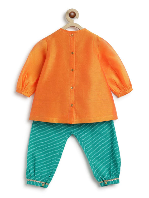 Pre-Order:  Baby Girl Peacock Angrakha Set - Orange