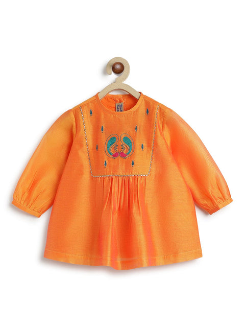 Pre-Order:  Baby Girl Peacock Angrakha Set - Orange