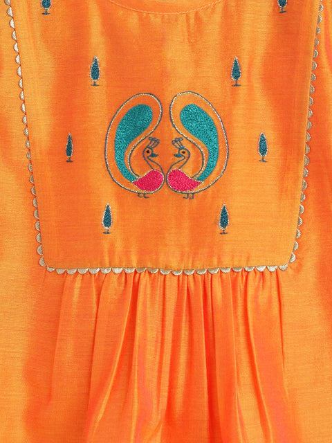 Pre-Order:  Baby Girl Peacock Angrakha Set - Orange