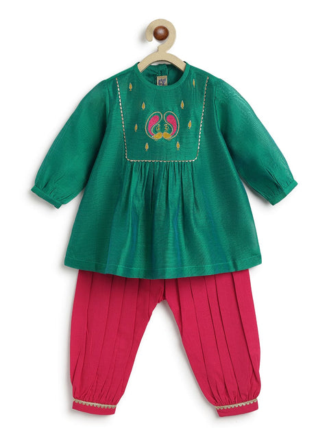 Pre-Order:  Baby Girl Peacock Angrakha Set - Green