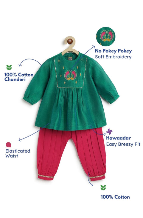 Pre-Order:  Baby Girl Peacock Angrakha Set - Green