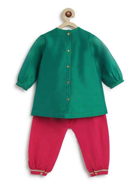 Pre-Order:  Baby Girl Peacock Angrakha Set - Green