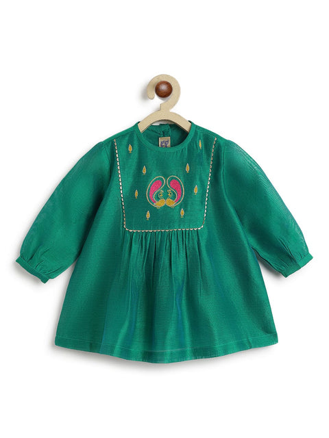 Pre-Order:  Baby Girl Peacock Angrakha Set - Green