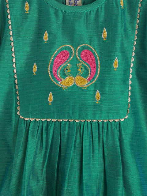 Pre-Order:  Baby Girl Peacock Angrakha Set - Green