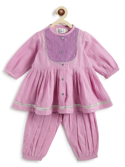 Pre-Order: Baby Girl Stripes Lurex Angrakha Set-Purple