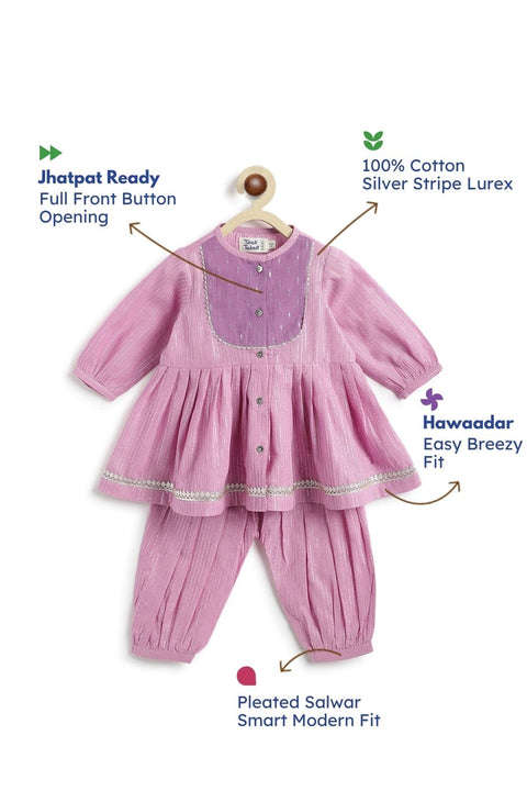 Pre-Order: Baby Girl Stripes Lurex Angrakha Set-Purple