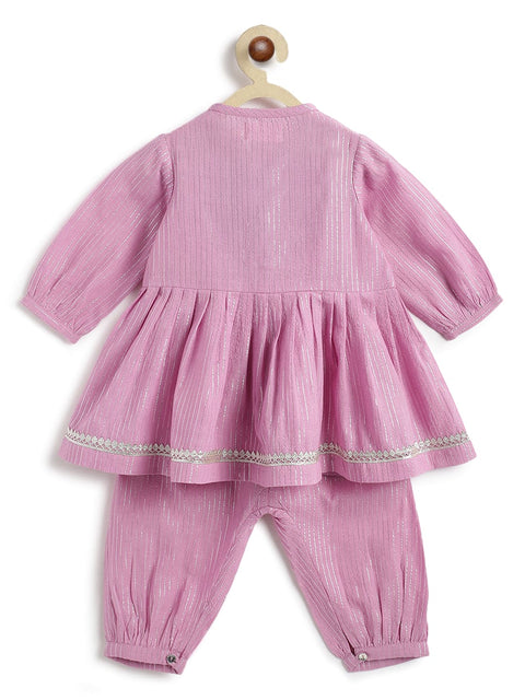 Pre-Order: Baby Girl Stripes Lurex Angrakha Set-Purple