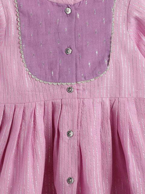 Pre-Order: Baby Girl Stripes Lurex Angrakha Set-Purple