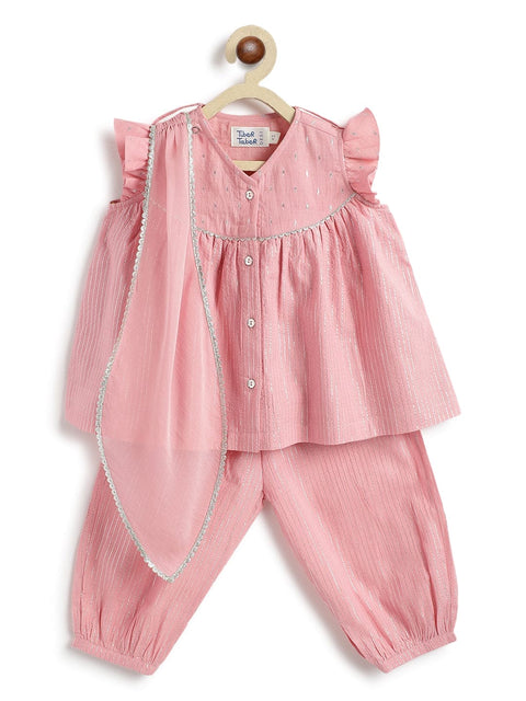 Pre-Order: Baby Girl Stripes Lurex Suit Set-Pink