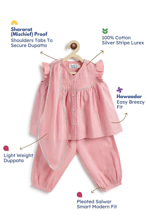 Pre-Order: Baby Girl Stripes Lurex Suit Set-Pink