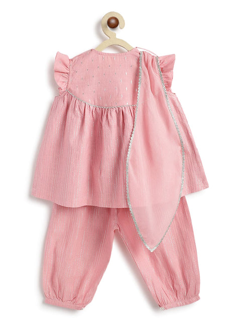 Pre-Order: Baby Girl Stripes Lurex Suit Set-Pink