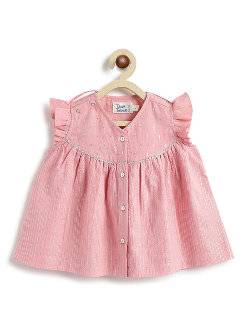 Pre-Order: Baby Girl Stripes Lurex Suit Set-Pink