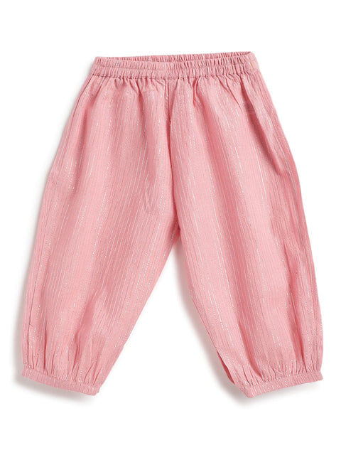 Pre-Order: Baby Girl Stripes Lurex Suit Set-Pink