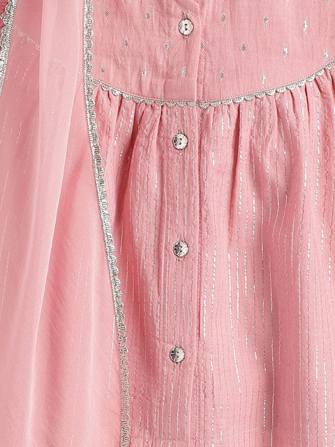 Pre-Order: Baby Girl Stripes Lurex Suit Set-Pink