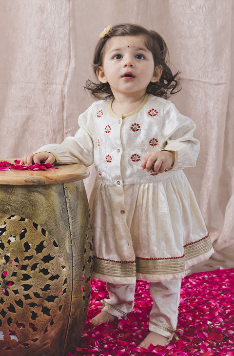 Pre-Order: Baby Girl Pearl Princess Angrakha Set - Cream