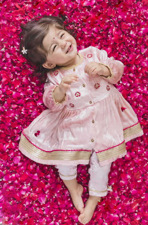 Pre-Order: Baby Girl Royal Rose Angrakha Set - Pink