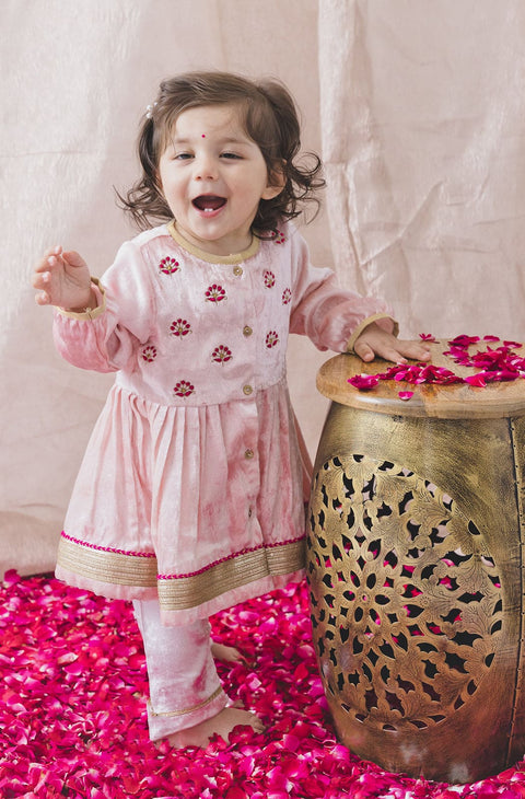 Pre-Order: Baby Girl Royal Rose Angrakha Set - Pink