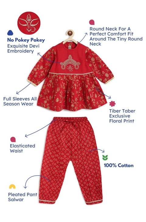 Pre-Order: Baby Girls Devi Durga Angrakha Set - Red