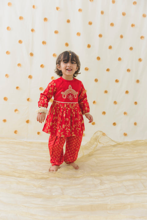 Pre-Order: Baby Girls Devi Durga Angrakha Set - Red