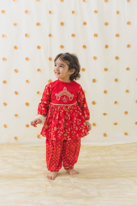 Pre-Order: Baby Girls Devi Durga Angrakha Set - Red