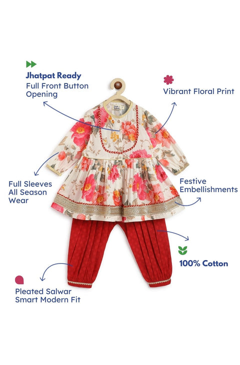 Pre-Order: Baby Girls Garden Bloom Angrakha Set - Cream