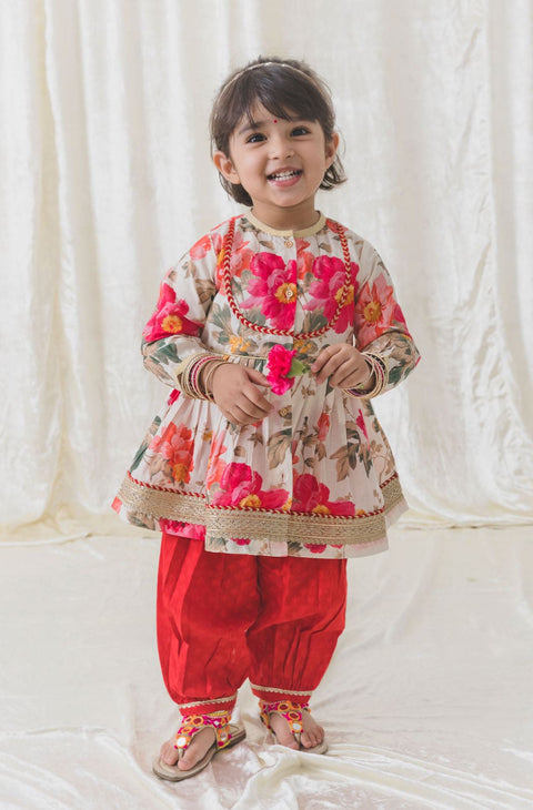 Pre-Order: Baby Girls Garden Bloom Angrakha Set - Cream