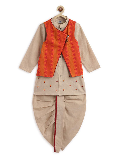 Pre-Order: Boy Reversible Razzle Dhoti Set - Orange