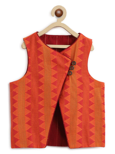 Pre-Order: Boy Reversible Razzle Dhoti Set - Orange