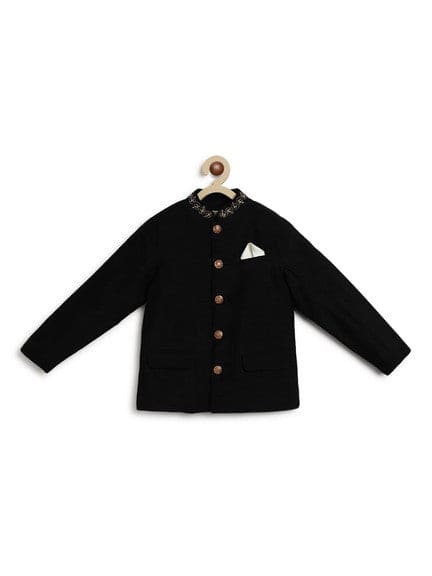 Pre-Order: Boy Silk Bandhgala-Black