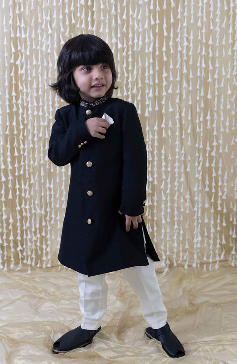Pre-Order: Boy Silk Sherwani-Black